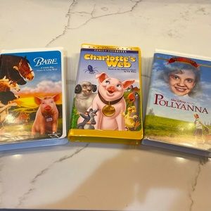Vintage Children’s VHS Tapes Movies. Charlotte’s Web, Babe & Pollyanna.